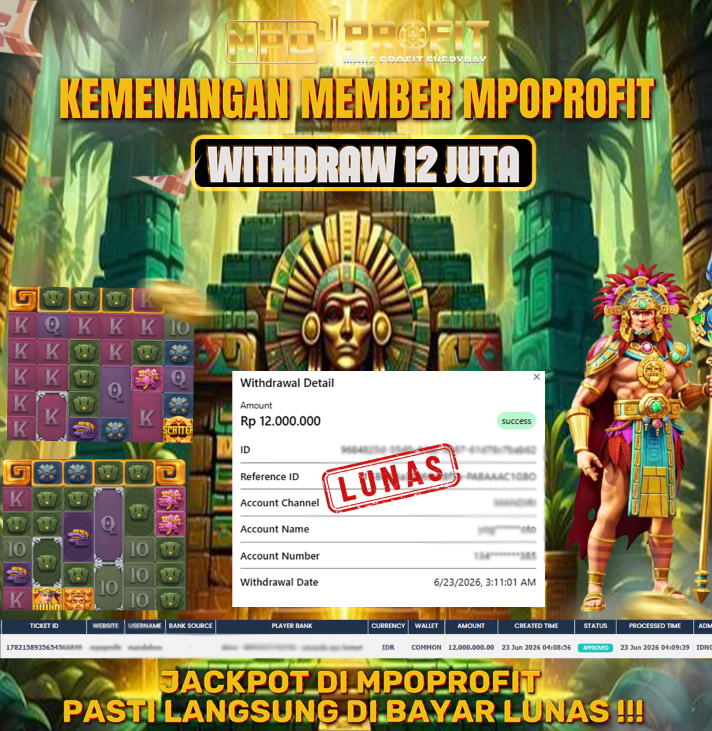 MPOPROFIT JACKPOT PG SOFT! KEMENANGAN MURNI DI (TREASUR AZTEC TOTAL 12.000.000,- LUNAS)